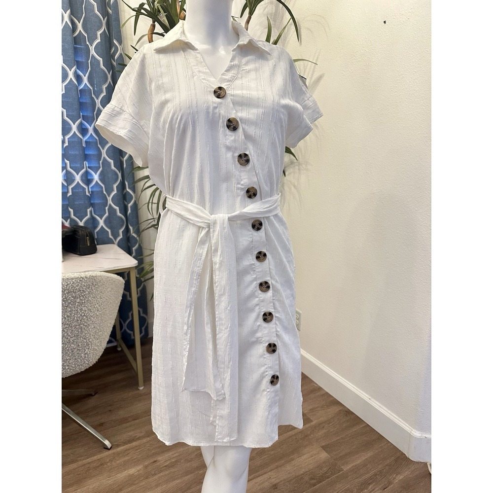Nordstrom Chelsea & Theodore‎ Midi Shirt Dress Women Size L Button Front Belted